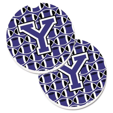 Carolines Treasures Letter Y Football Purple and White Set of 2 Cup Holder Car Coaster CJ1068-YCARC